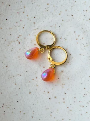Handmade AB orange mini teardrop Czech glass simple minimalist earrings🧡 thumbnail 6