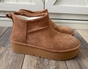 Madden Girl Embrace Suede Slip-On Platform Chestnut Mini Ankle Boots thumbnail 1