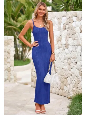 NEW Spaghetti Strap Textured Knit Tight Fitted Maxi Dress 2X thumbnail 4