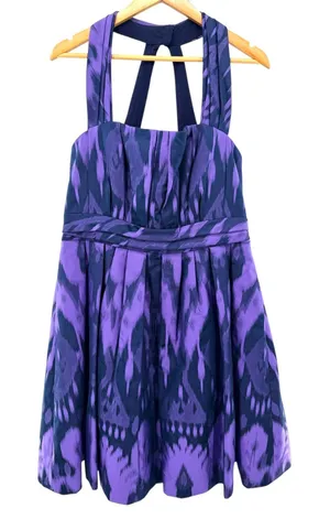 Kay Unger New York Purple Ikat Halter Fit Flare Dress 16‎ Wedding Guest Formal thumbnail 1