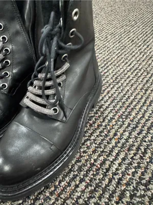 Women's Black Leather Lace-Up Combat Boots thumbnail 2