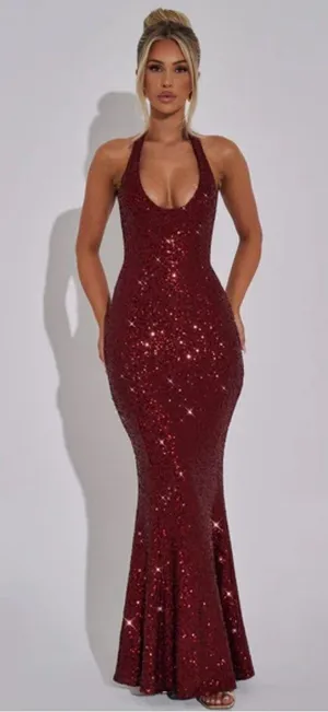 Babyboo Odette Sequin Halter Maxi Dress XL thumbnail 1
