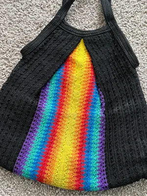 Vintage Rainbow Colorful Woven Shoulder Bag Black Bohemian Pride Hobo Tote thumbnail 8