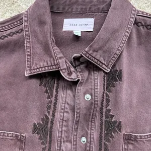 Dear John Purple/Maroon Denim Button-Up Jacket with Embroidered Aztec Details thumbnail 3