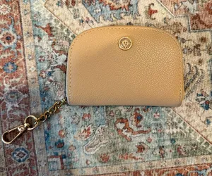 Anne Klein Beige Zip-Around Wallet Card Case w/ Gold Tone Chain Clip, Pockets thumbnail 1