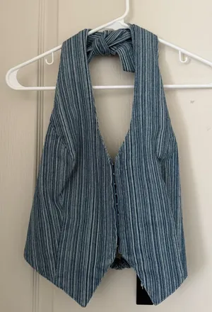 Lulu's Blue Stripe Halter Crop Top thumbnail 1