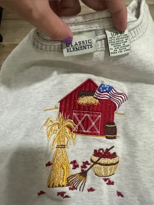 Classic Elements Cozy Cream Embroidered Barn Sweatshirt -women thumbnail 2