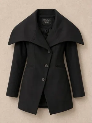 AllSaints Women Coat 8 Black Tepo Wool Oversized Shawl Collar Tailored Jacket thumbnail 1