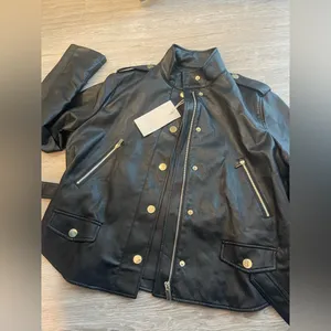 Nwt Zara Black Faux Leather Belted Jacket / Shirt S thumbnail 13