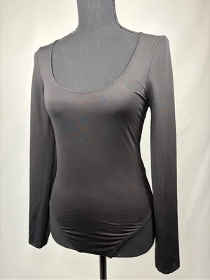Topshop Bodysuit Black Long-Sleeve Scoop Neck thumbnail 2