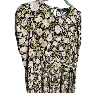 Zara Floral Puff Sleeve Mini Dress Size‎ Medium Retro Holiday Party Black Pink thumbnail 5