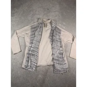 Dolan Anthropologie Mixed Tweed Open Front Cardigan Jacket Raw Edge Fringe S thumbnail 3