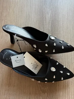 a new day Black Jeweled‎ Pointed-Toe Mule Heels thumbnail 4