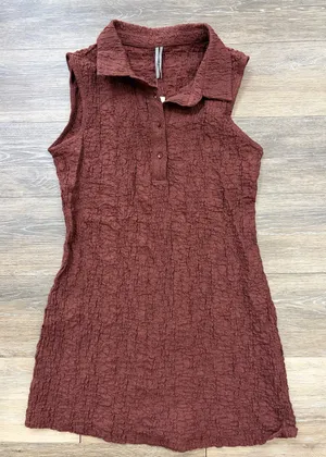 Anthropologie Textured Sleeveless Shirt Dress Brown Collared Button Womens M NWT thumbnail 1