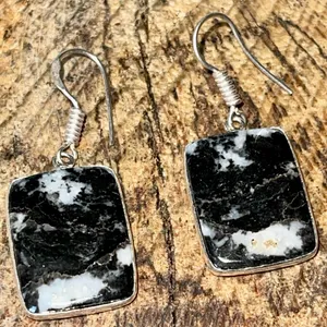 Square White Buffalo Turquoise Earrings 1 1/2” Black thumbnail 12