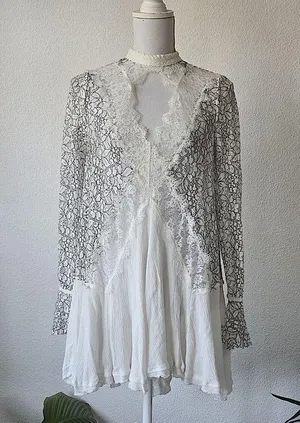 Free people White lace long sleeve dress / tunic with high neck small thumbnail 2