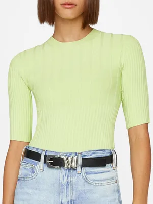 FRAME Mixed Rib Sweater In Bright Lime Green Ribbed Top Half Sleeve‎ Size Small thumbnail 1