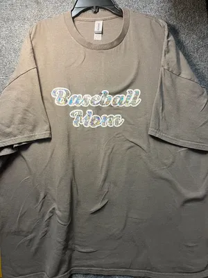 Gildan Heavy Cotton Gray Baseball Mom Holographic Lettering T-Shirt thumbnail 2