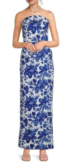 NWT Adrianna Papell Aidan Mattox Blue Floral Jacquard Gown Size 10 thumbnail 1