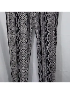Mudd Women’s Black & White Boho Paperbag Waist Tie Pants XS Printed Pull-On thumbnail 3