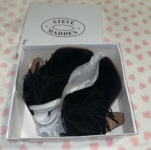 Steve Madden black boots suede fringe size 7 new in box thumbnail 2