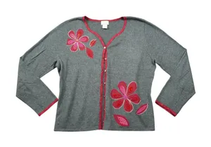 Sigrid Olsen Cottagecore 90s Gray Floral Beaded Cardigan‎ Sweater Cute Soft Girl thumbnail 1