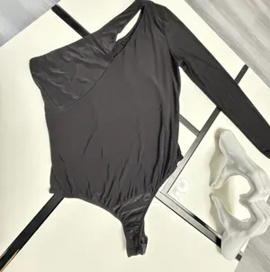 Saint Laurent One-Shoulder Long Sleeve Cutout Bodysuit in Black - Size M thumbnail 6