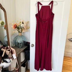 Dessy Collection High-Neck Backless Crepe Trumpet Gown In Burgundy NWT thumbnail 8