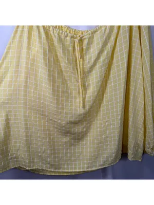 Women’s Yellow Windowpane Peasant Blouse Size Medium thumbnail 6