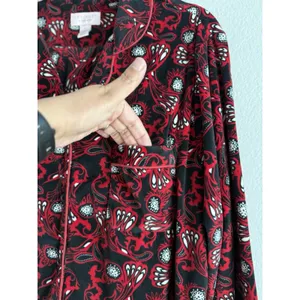 Cabernet‎ Red Long Sleeve Notch Collar Paisley Print Fleece Pajama Set Women's L thumbnail 6