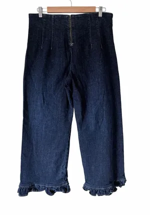 Maeve The Collette Anthropologie Ruffle Hem High Rise Wide Leg Crop Jeans 31 thumbnail 1