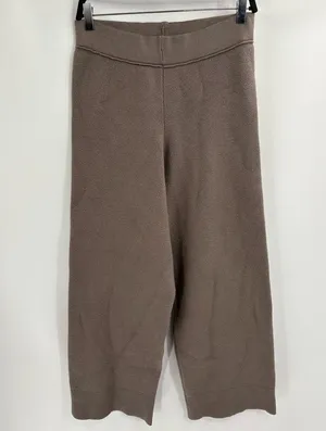 ZARA Knit Wide Leg Pants Brown Fleece Textured Ribbed Hem Pull-On Lounge Small thumbnail 1