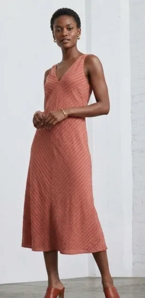 Everlane The City‎ Stripe Midi Dress Redwood Orange V-Neck Size 0 thumbnail 1