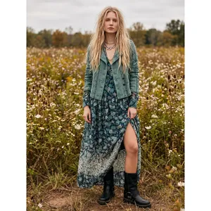 Free people Bohemian See it through Maxi Dress Twilight Floral Large Retro 70s thumbnail 2