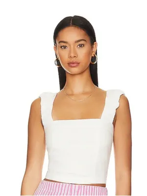 NWOT Free People Cream Elastic-Waist Cotton Ruffle Top thumbnail 1