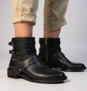 Dolce Vita Kiera Black Leather Moto Harness Ankle Boots Size 8 thumbnail 1