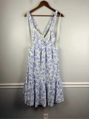For love and lemons Maisie midi dress linen blend white blue size large thumbnail 3