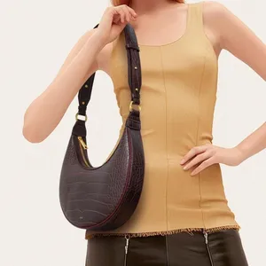 JW PEI Carly Saddle Bag Brown Croc Vegan Leather Shoulder Bag Gold Hardware thumbnail 1