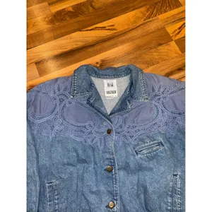 Vintage Together! Denim Jacket XL Blue Lace Applique Western Style granny chic‎ thumbnail 3