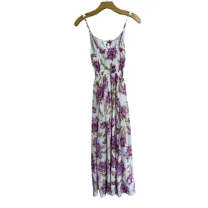 Abercrombie & Fitch Purple Floral Maxi Dress XS Smocked Waist Pockets White thumbnail 2
