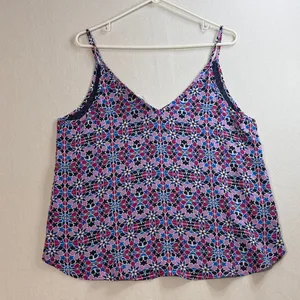 LOFT Navy, Pink & Light Blue Geometric Spaghetti-Strap Cami Top thumbnail 5
