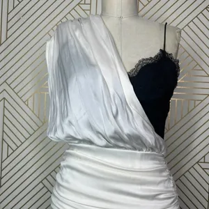 Alice + Olivia Bianca Mini Dress Ruched One-Shoulder‎ Silk White Black Size 6 thumbnail 4