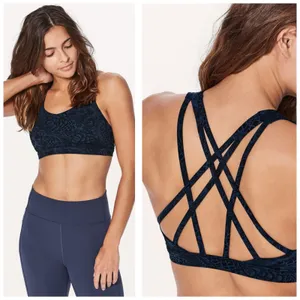 Lululemon Free To Be Serene Bra Size 6 Strappy Back Floral Print Blue Yoga thumbnail 2