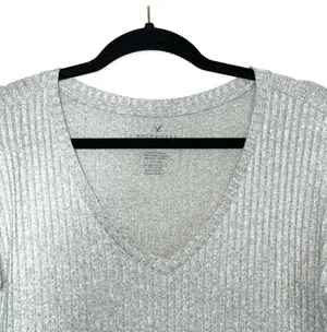 American Eagle Soft & Sexy Rib Top Light Green V-neck Long Sleeve thumbnail 2