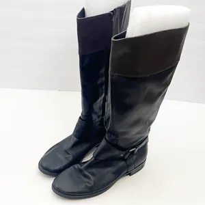 RALPH LAUREN Sulita Leather Black Brown Harness Zipper Knee High Riding Boots 7 thumbnail 10