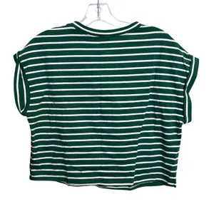 NWT Tankaneo Womens Short Sleeve Crop Top Green White Striped Summer‎ Tee Medium thumbnail 3