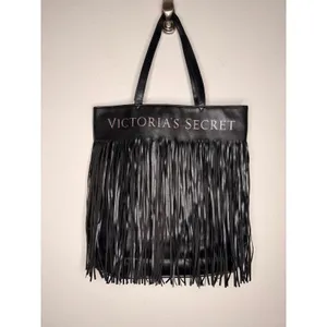 NWT Victoria's Secret Limited Edition black faux‎ leather fringe tote bag thumbnail 9