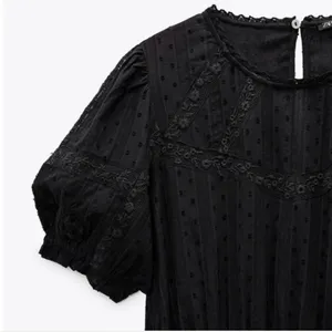 Zara Gothic Swiss Dot Black Puff Sleeve Mini Dress Medium thumbnail 4