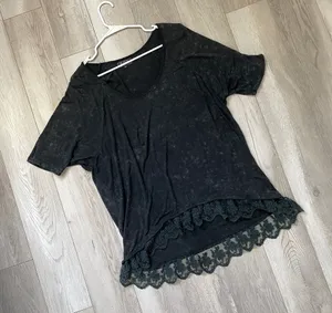 Bohemian Chic Top lace trim pol womens Black (large) whimsigoth witch grunge thumbnail 1
