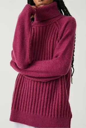 Free People Big City Turtleneck Sweater In Mulberry‎ Garnet Size Medium NWT thumbnail 1